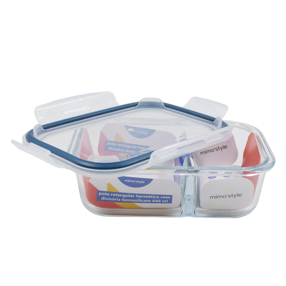 Pote Retangular com Divisória Hermético Boro 640ml
