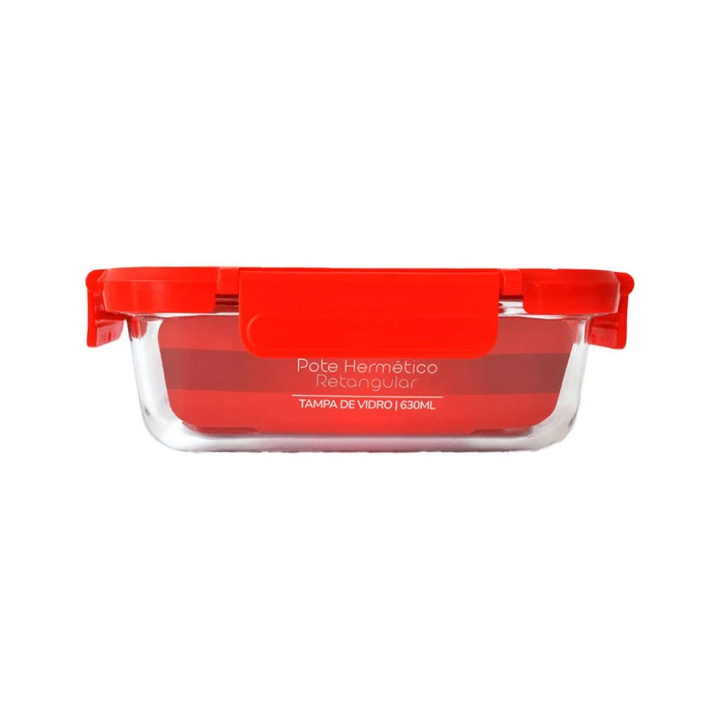 Pote com Tampa de Vidro Borossilicato Retangular 630ml Allmix