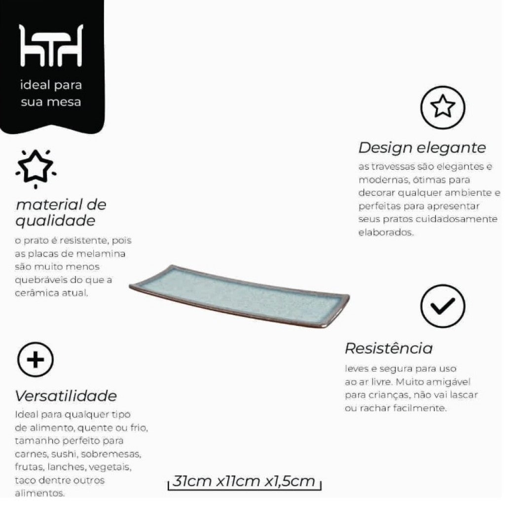 Prato Retangular Melamina 31x10,5x1,5cm Nippon Mimo