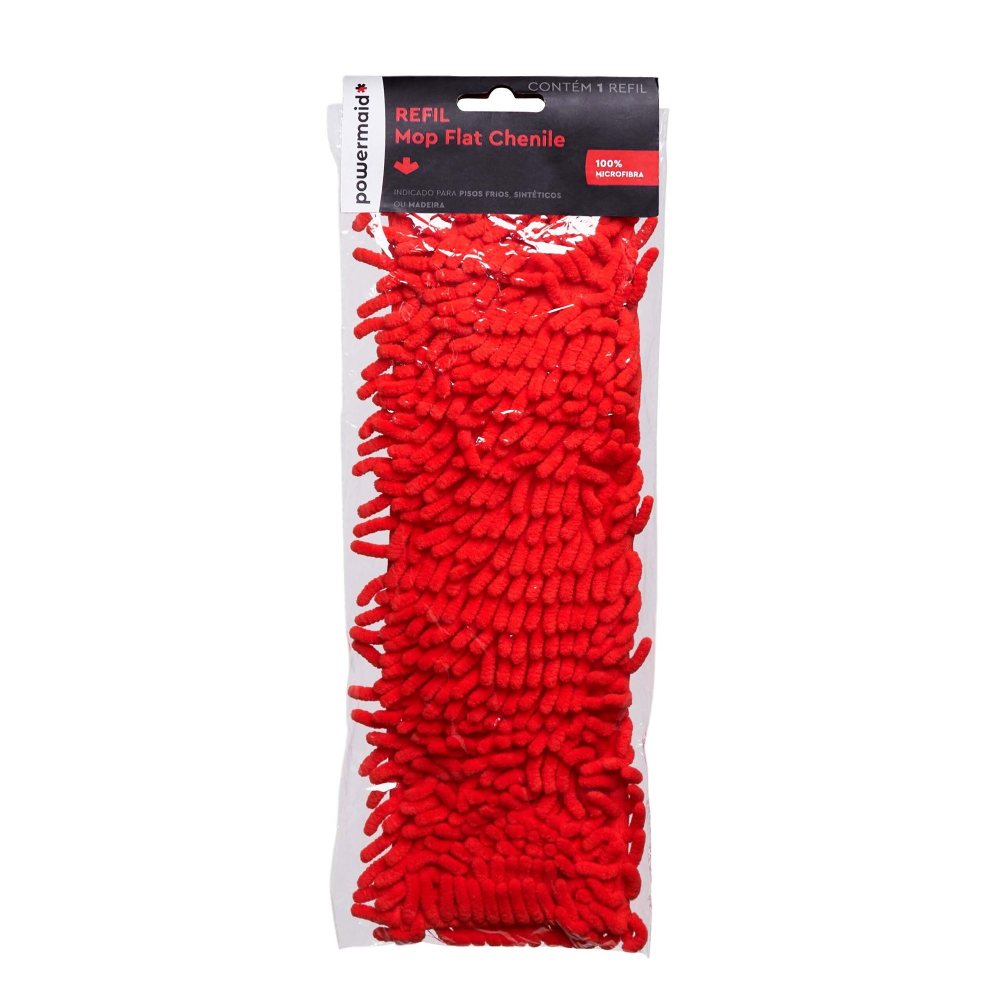 Refil Para Mop Flat Chenile Em Microfibra Vermelho 44x14x1,5cm Powermaid
