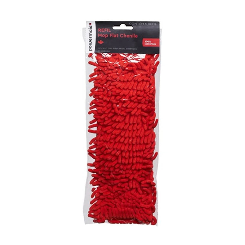 Refil Para Mop Flat Chenile Em Microfibra Vermelho 44x14x1,5cm Powermaid