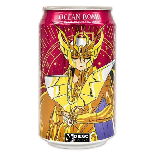 Refrigerante sabor Calpis Soda Pêssego Cavaleiros do Zodíaco (Virgem) 330ml Ocean Bomb