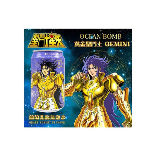 Refrigerante sabor Calpis Soda Uva Cavaleiros do Zodiaco (Gêmeos) 330ml Ocean Bomb