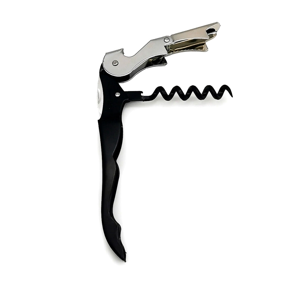 Saca Rolhas e Abridor de Garrafas Preto e Inox