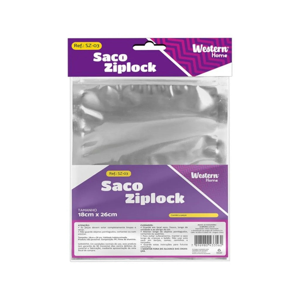 Saco Aluminio Ziplock 18x26cm com 4 Unidades