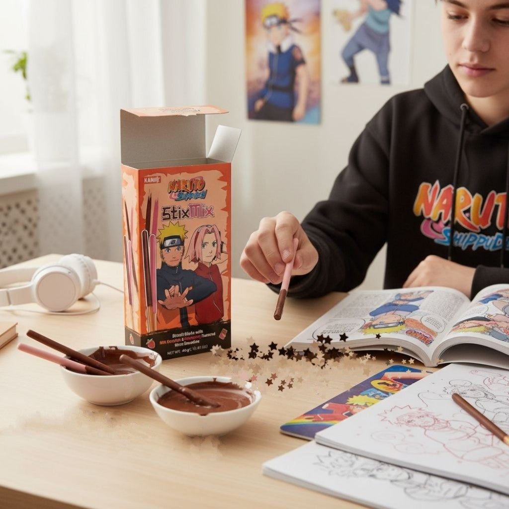 Sticks Coberto com Chocolate e Morango StixMix Naruto Shippuden 40g Kandiz