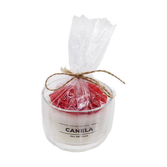Vela Perfumada Copo P Aroma de Canela Flor Vermelha Loja das Velas