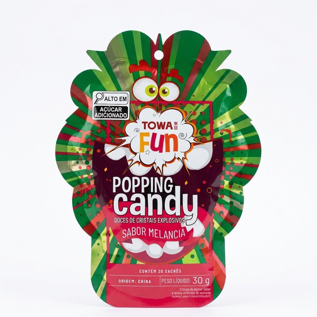 Bala Explosiva Popping Candy Melancia Towa Fun 30g com 20 Sachês