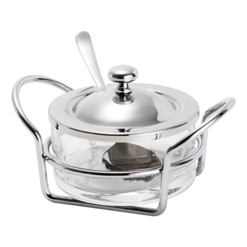 Açucareiro de Vidro com Tampa e Colher de Aço Inox 13cm