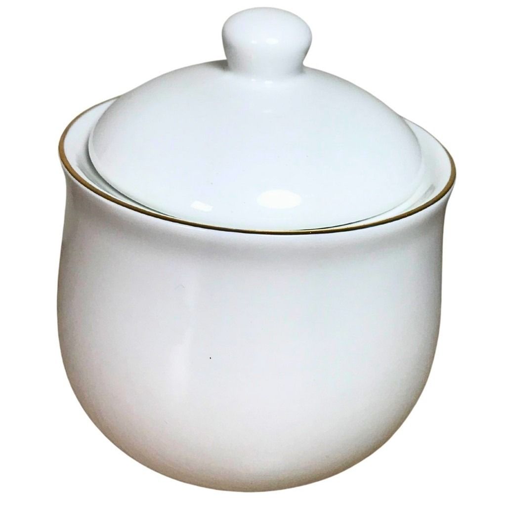 Açucareiro Porcelana Branco com Borda Dourado Royal 9x9x11cm
