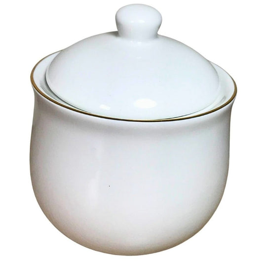 Açucareiro Porcelana Branco com Borda Dourado Royal 9x9x11cm