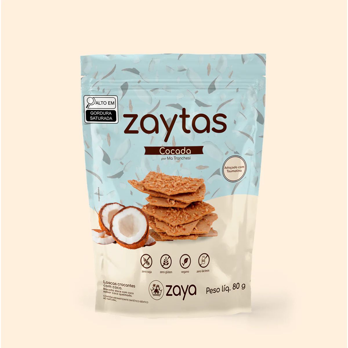 Biscoito Doce Coco Queimado Adoçado Com Taumatina Zaytas 80g