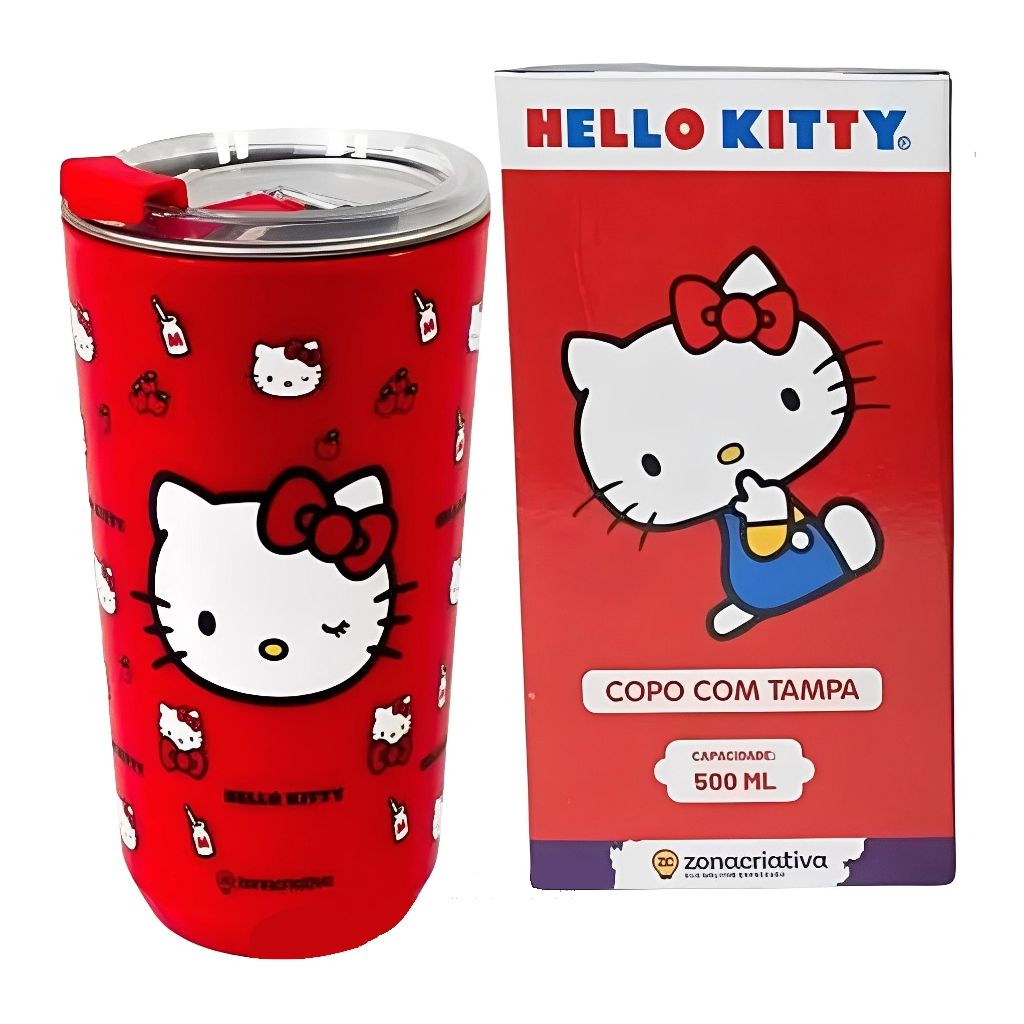 Copo com Tampa Sky Hello Kitty 500ml Zona Criativa