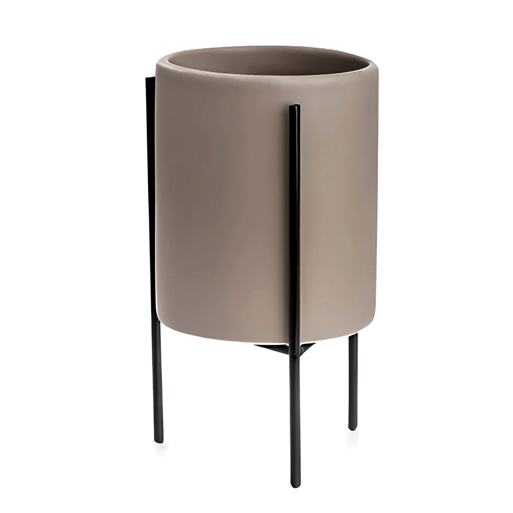 CACHEPOT CERAMICA CINZA SUPORTE METAL 14,5X8,5CM MART