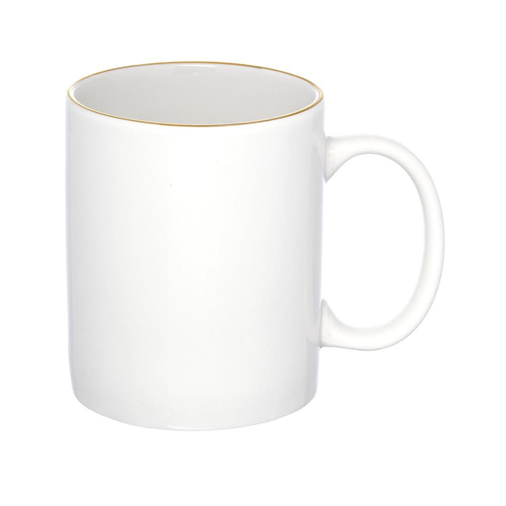 Caneca de Porcelana Branca com Borda Dourada Royal 300ml