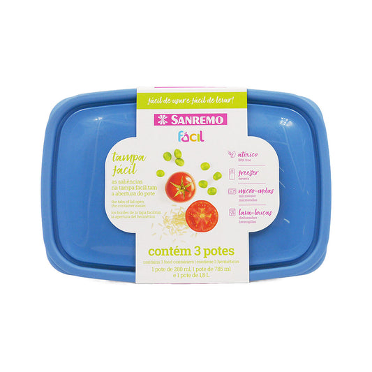 Conjunto com 3 Potes Plastico 280ml/785ml/1,8l