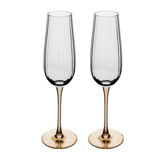 Conjunto 2 Tacas De Champanhe De Vidro Com Haste Ambar Classic 230ml