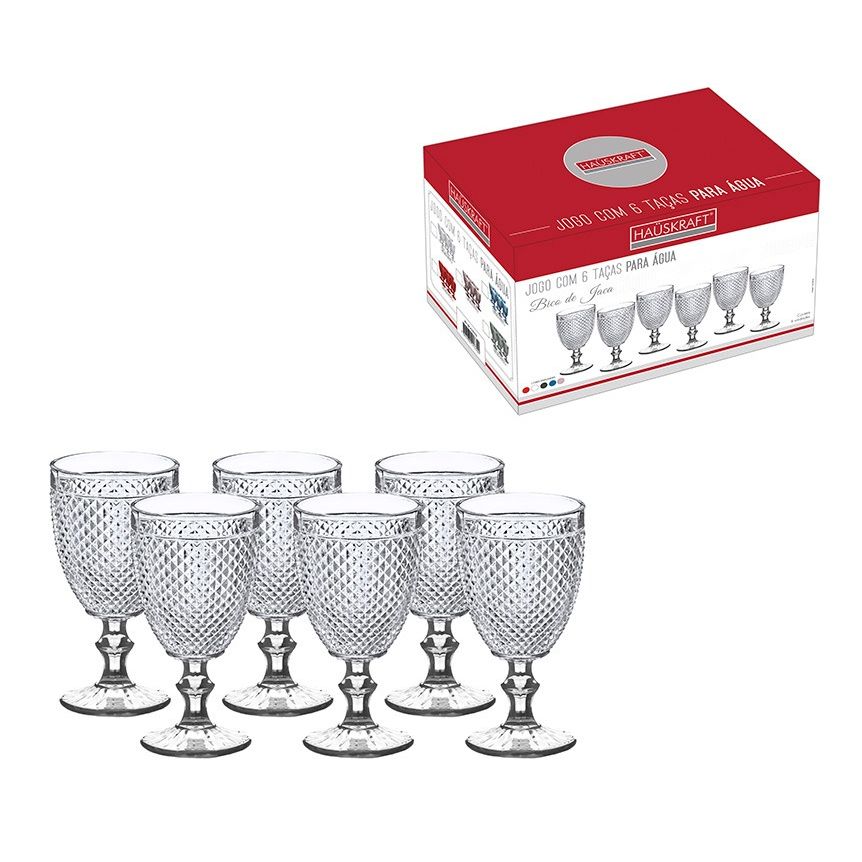 Conjunto 6 Taças para Água Bico de Jaca Transparente 320ml