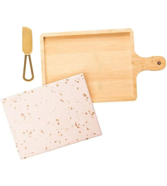 Conjunto Com 3 Pecas Para Queijo Bandeja Quadrada 29x17x1,5cm  Lyor