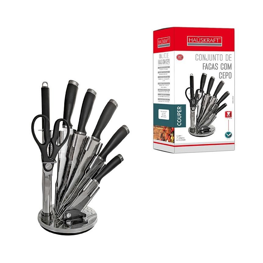 Conjunto de Facas com Cepo Preto Couper 8 Peças
