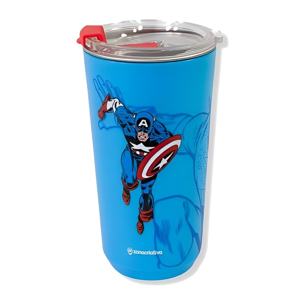 Copo com Tampa Capitão América Marvel 500ml Zona Criativa