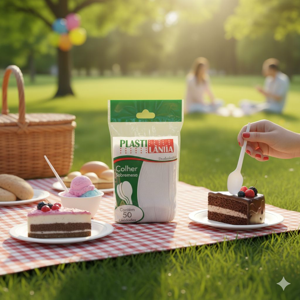 Colher Sobremesa Descartável com 50 Unidades Plastilânia