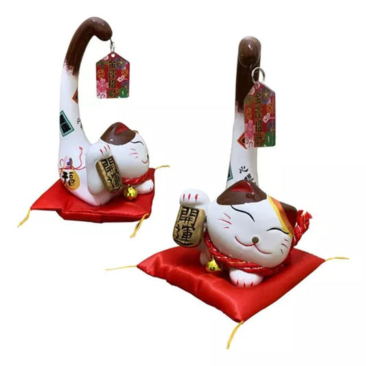 Enfeite de Porcelana Gato da Sorte 8x16cm