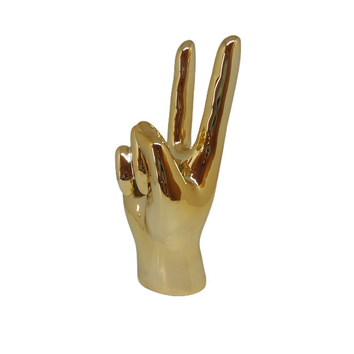 Enfeite Paz e Amor de Porcelana Dourado 6,5x13cm