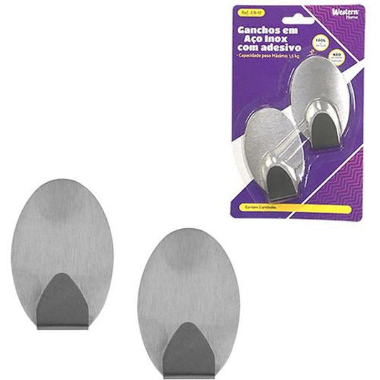 Gancho com Adesivo Inox Oval Jogo com 2 Peças