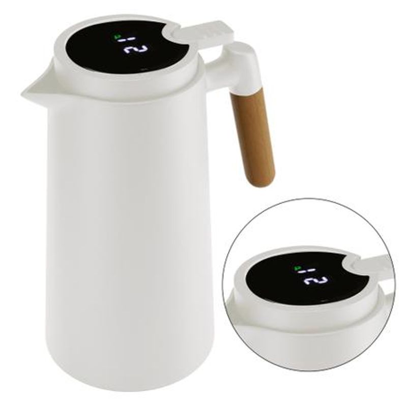 Garrafa Termica Com Cabo De Madeira E Termometro Branca 1l Lyor