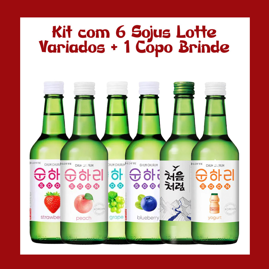 Kit com 6 Sojus Lotte Variados + 1 Copo Brinde