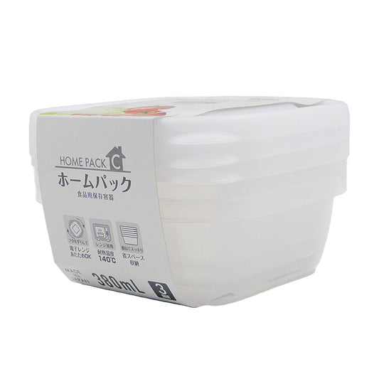 Kit de 3 Potes de Plástico Quadrado 380ml