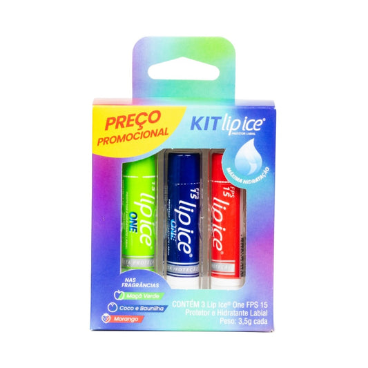 Kit One com 3 Protetores Hidratantes Labiais Fps15 Lip Ice