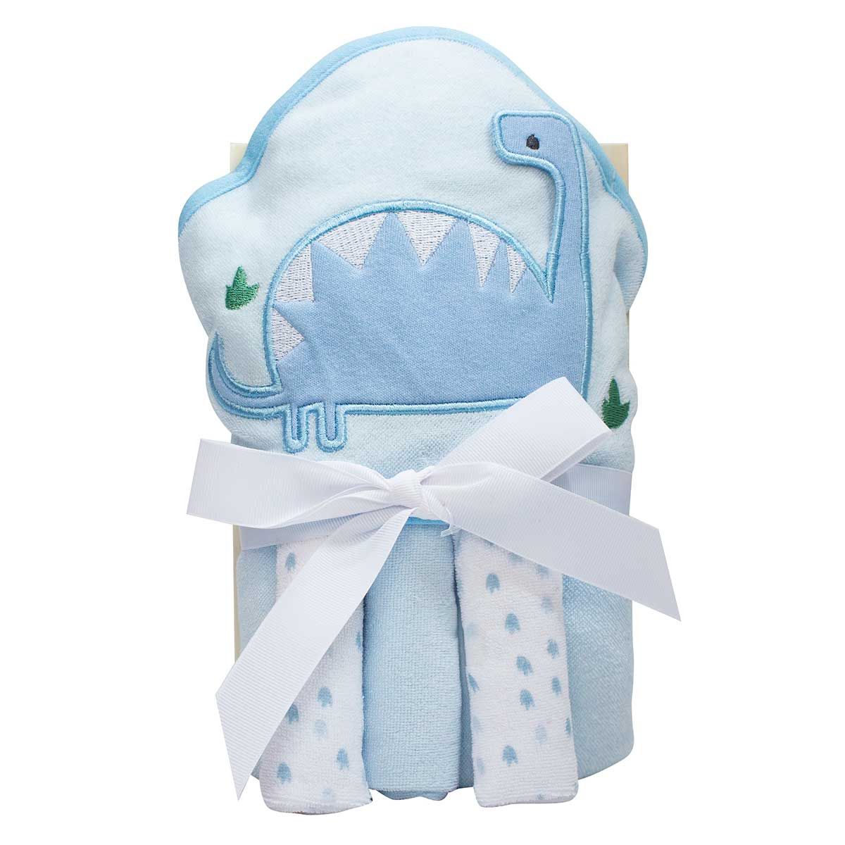 Kit Toalha com Capuz 66x76cm e Toalha de Boca 23x23cm Dinos Azul