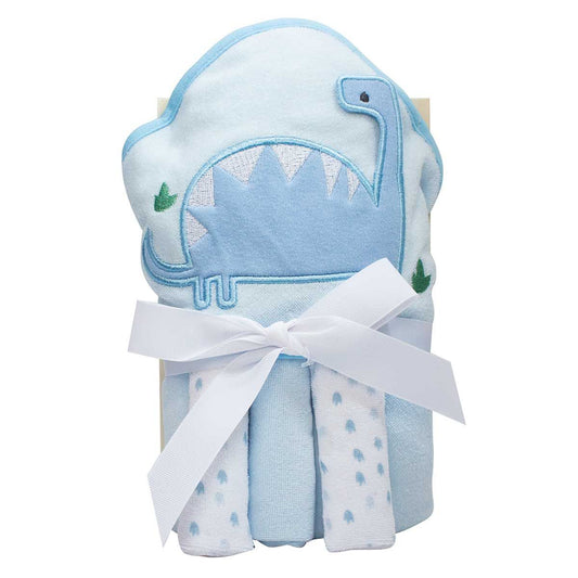 Kit Toalha com Capuz 66x76cm e Toalha de Boca 23x23cm Dinos Azul