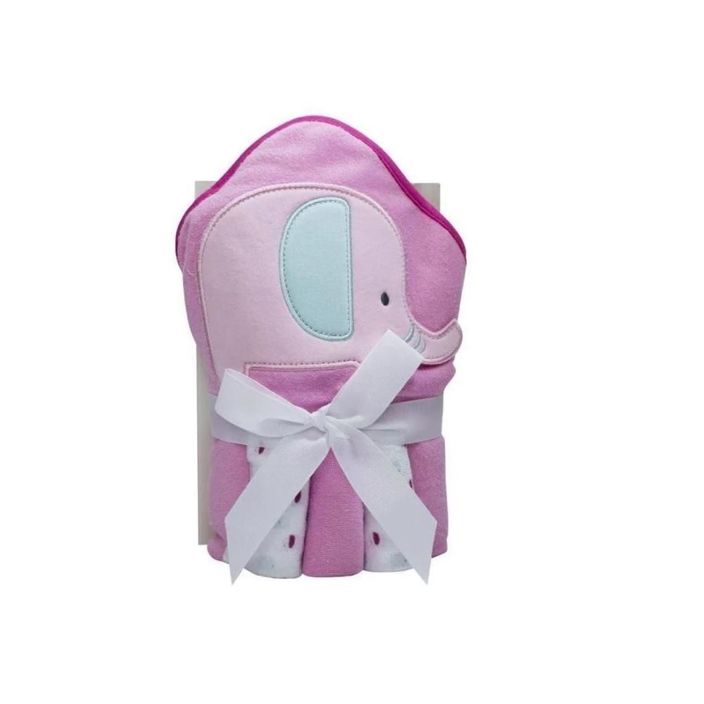 Kit Toalha com Capuz e Toalha de Boca Elefante Rosa 66x16cm e 23cm com 4 Peças