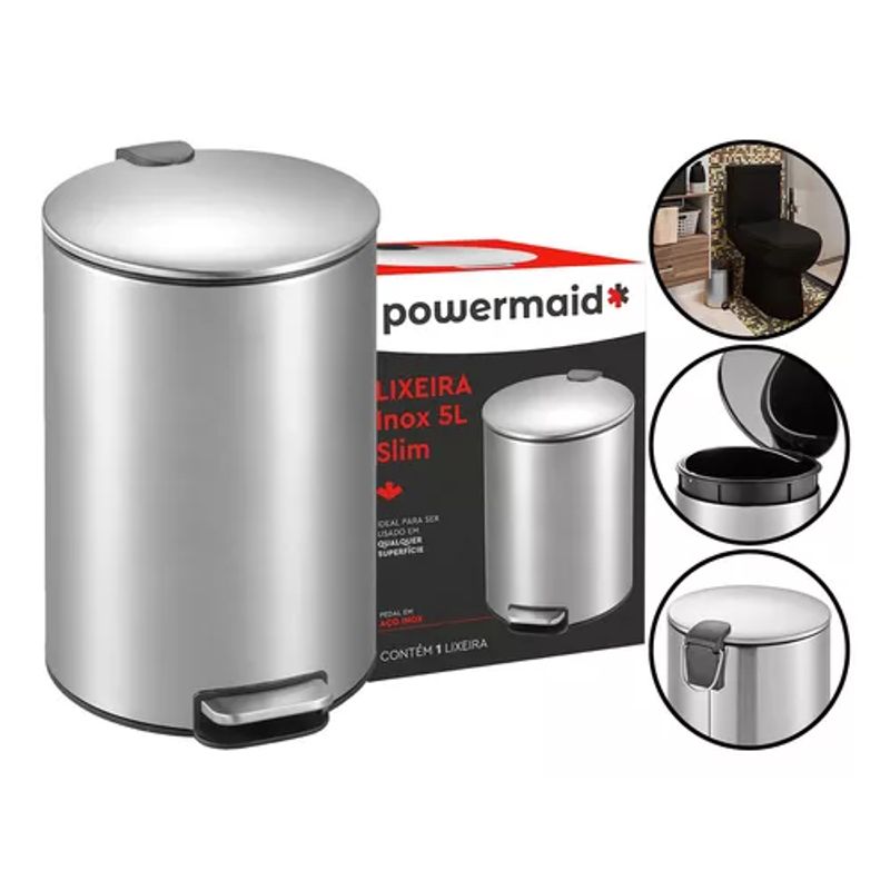 Lixeira Aço Inox Slim 5L