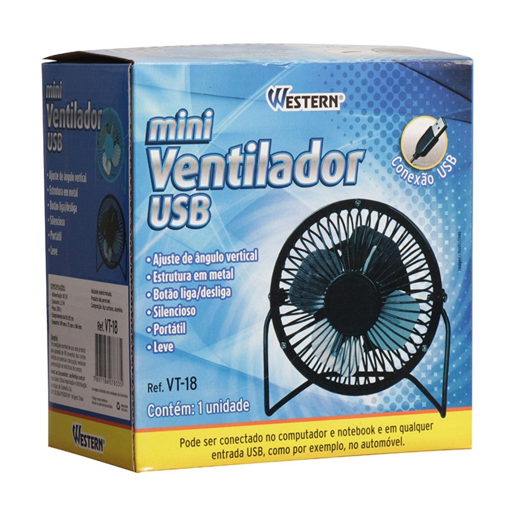 Mini Ventilador de Mesa com Cabo USB Western