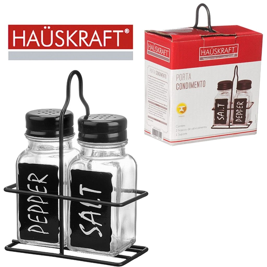 Porta Condimento de Vidro com Suporte Aramado 2 Peças Hauskraft