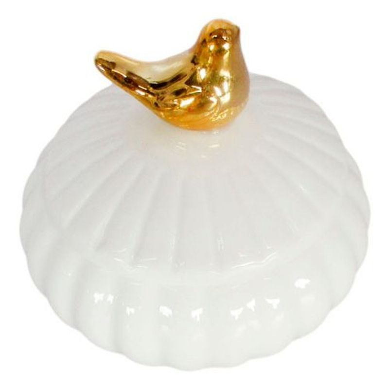 Porta Jóia em Cerâmica Pássaro Dourado 8x7,5cm