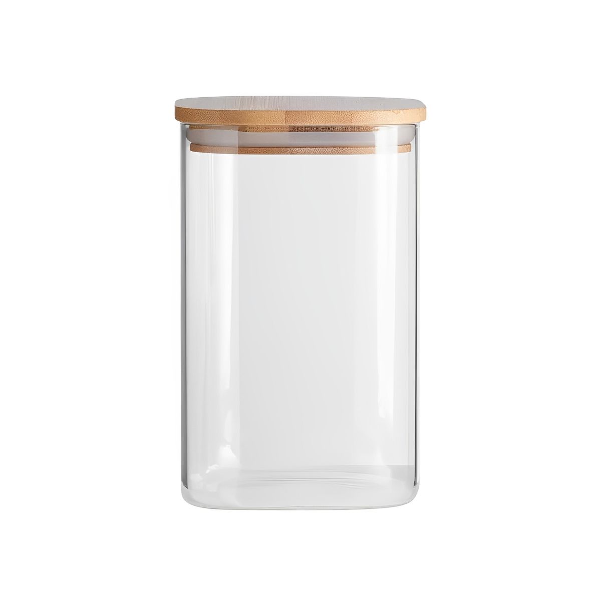 Pote de Vidro Flat com Tampa de Bambu Quadrado Natural 1,1L Oikos