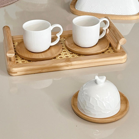 Queijeira em Ceramica Branca e Bambu Oasis 10cm