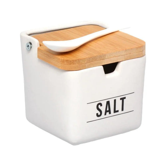 Saleiro em Porcelana e Bambu Branco Manhattan 270ml Hauskraft