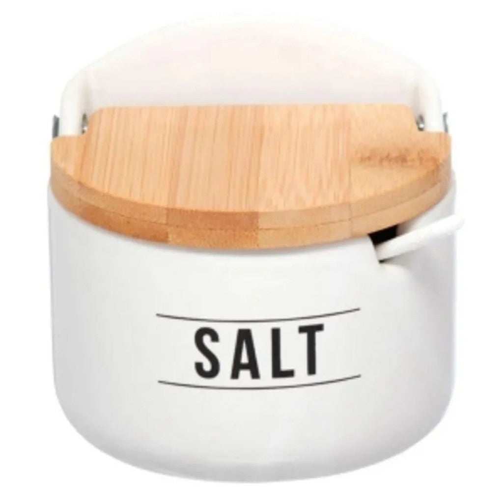 Saleiro em Porcelana e Bambu Branco Manhattan 290ml Hauskraft