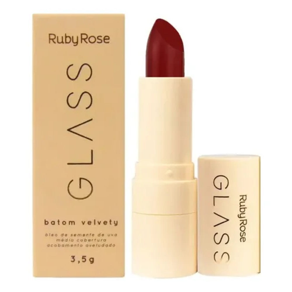 Batom Ruby Rose Velvety Glass BG08 - Acabamento Aveludado