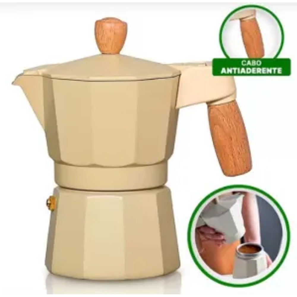 Cafeteira Italiana Hauskraft 300ml 6 Xícaras Aço Inoxidável Bege