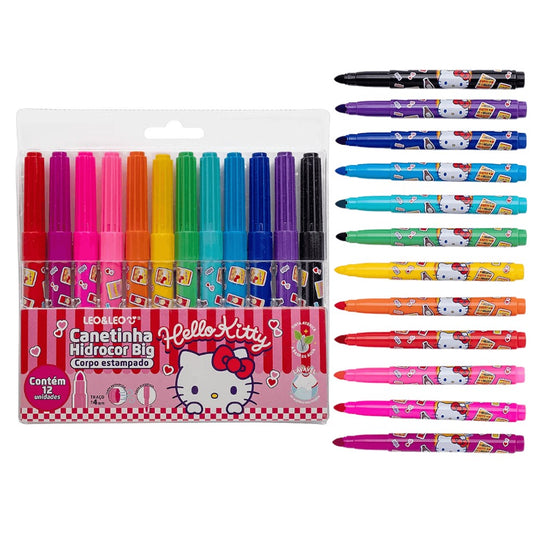 Canetinha Hidrocor Jumbo Hello Kitty Leo&Leo 12 Cores