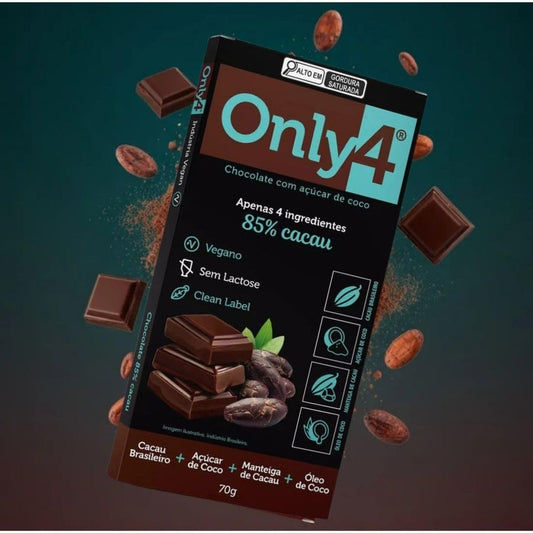 Chocolate 85% Cacau Only4 com Açúcar de Coco Vegano 80g