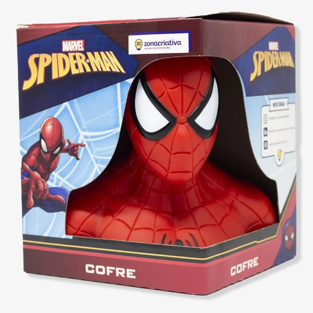 Cofre Spider-Man 3D Zona Criativa Vinil Vermelho 17x18cm