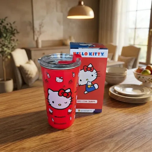 Copo Térmico Hello Kitty Sky 500ml Aço Inox Vermelho Zona Criativa